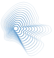 Abstract blauw icoon met golvende lijnen die samen een gestileerde waaier- of schelpvorm vormen.