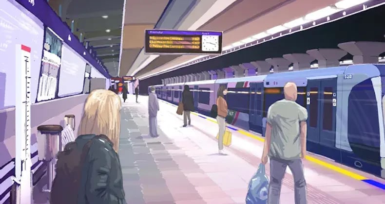 Illustratie van een metrostation met verschillende mensen op het perron