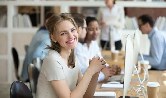 Woman laughing in the camera