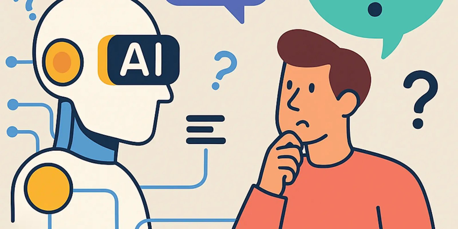 Tekening van AI robot en mens