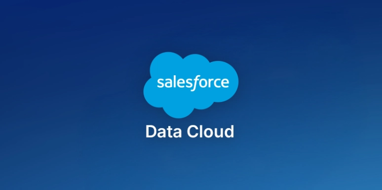 Salesforce Data Cloud-logo op blauwe gradiëntachtergrond.