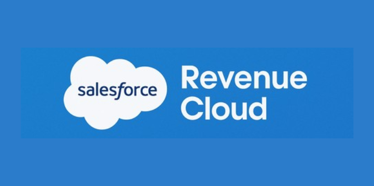 Salesforce Revenue Cloud-logo op blauwe achtergrond.