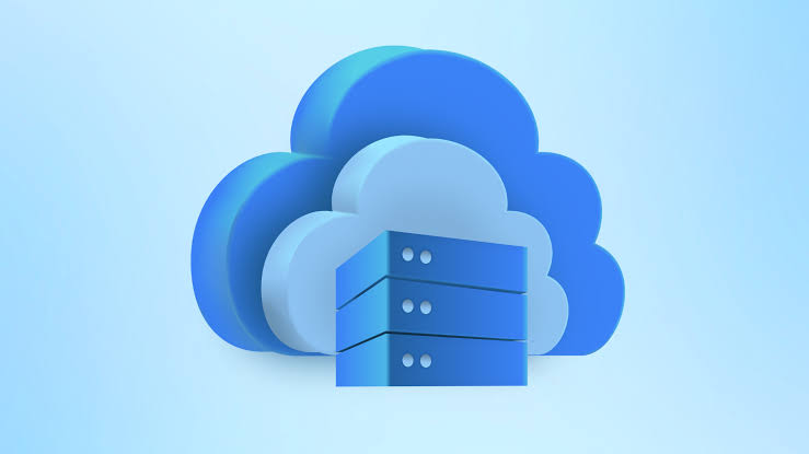 3D-illustratie van een blauwe server voor een wolk, symbool voor cloud data-opslag.